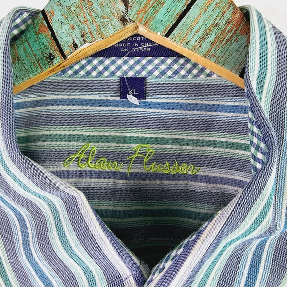 Alan Flusser Stripped Contrasting Men's Button-up Dress Shirt, Sz XL - Picture 4 of 7